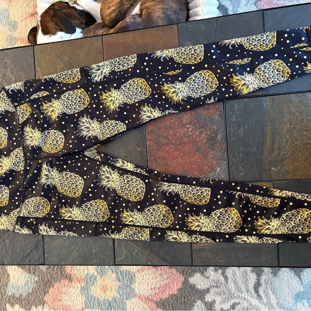Constantly Varied Gear Black and Gold Pineapple Leggings
